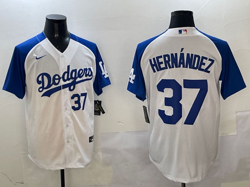 Men Los Angeles Dodgers 37 Hernandez White Blue Fashion Game 2025 Nike MLB Jersey style 10